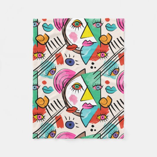 Couverture Polaire Cubisme moderne Abstrait Artsy Femme Visages (Devant)