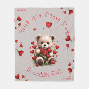 Couverture Polaire Cuddle Teddy Bear Hearts Rose Valentines Day