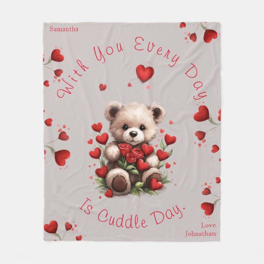 Couverture Polaire Cuddle Teddy Bear Hearts Rose Valentines Day (Devant)