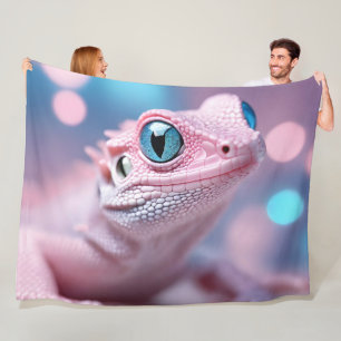Couverture Polaire Cuisine Petit Lézard Rose aux Grands Yeux Bleus