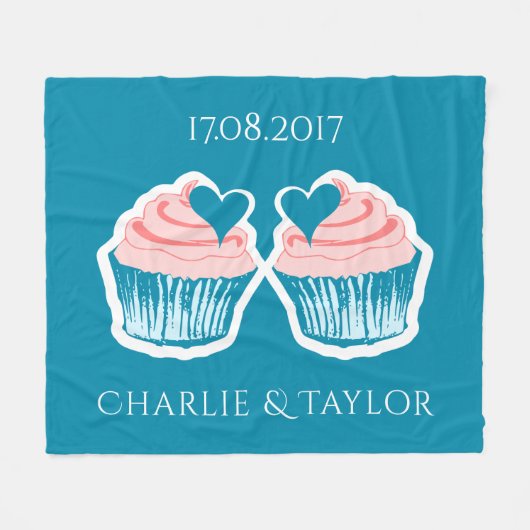 Couverture Polaire Cupcake Love texte personnalisé blanc de couple (Devant (Horizontal))