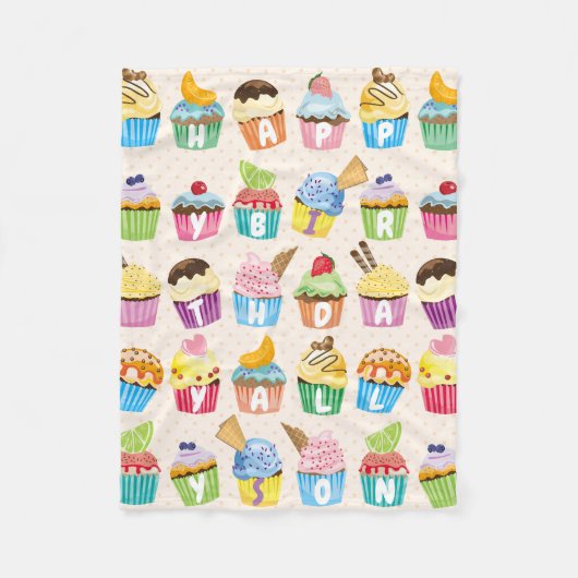 Couverture Polaire Cupcakes Happy Birthday Ajouter Votre Nom Cute Goo (Devant)