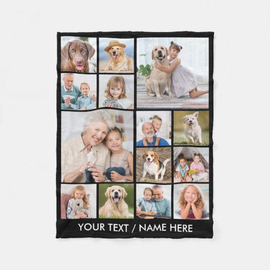 Couverture Polaire Custom 14 Photo Collage Personalized Black (Devant)