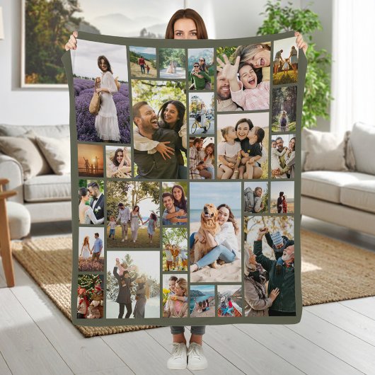 Couverture Polaire Custom 28 Photo Collage Olive Green