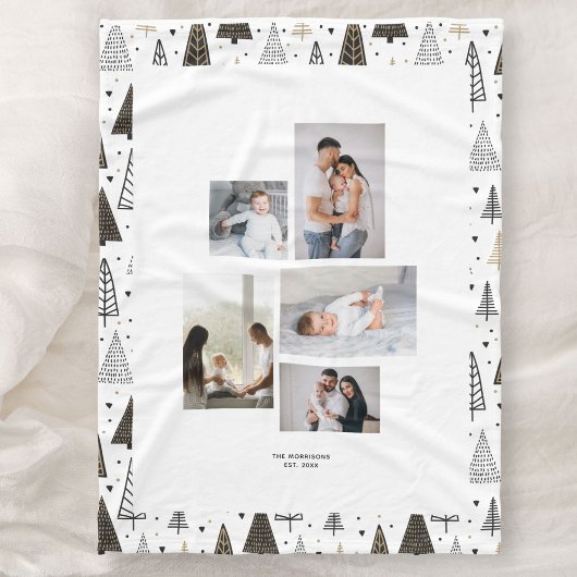 Couverture Polaire Custom 5 Photos Nom du collage Pins d'hiver