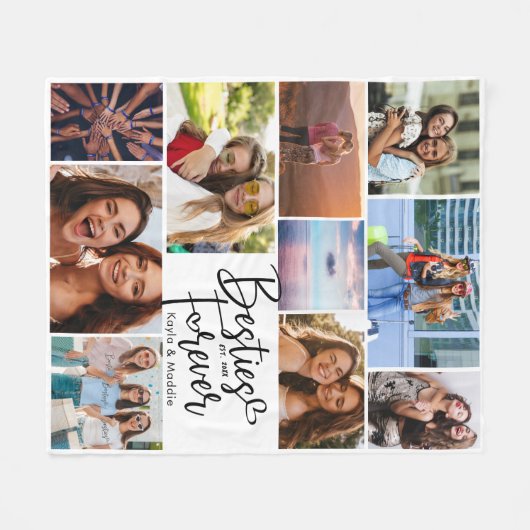 Couverture Polaire Custom Besties BFF Modern Script Photo Collage (Devant (Horizontal))