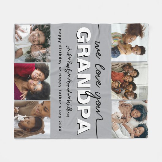 Couverture Polaire Custom Elegant Nous vous aimons GRANDPA Collage ph (Devant (Horizontal))