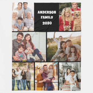 Couverture Polaire Custom Family Photo Collage Elegant Gift Black