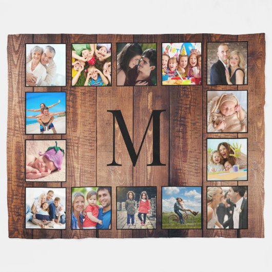 Couverture Polaire Custom Family Photo Collage Reclaimed Wood (Devant (Horizontal))