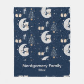 Couverture Polaire Custom Midnight Noël | Navy, Argent & Or (Devant)