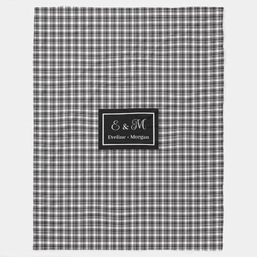 Couverture Polaire Custom Monogram Black White Buffalo Plaid Blanket (Devant)