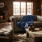 Couverture Polaire Custom Monogram Initial & Name Blue Buffalo Plaid