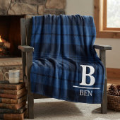 Couverture Polaire Custom Monogram Initial & Name Blue Buffalo Plaid