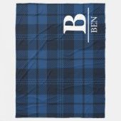 Couverture Polaire Custom Monogram Initial & Name Blue Buffalo Plaid (Devant)