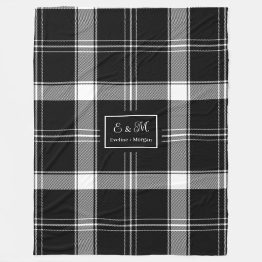 Couverture Polaire Custom Name Black White Buffalo Plaid Men's Gift (Devant)