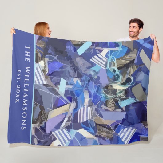 Couverture Polaire Custom Name Est. Year Blue Purple Abstract Stripes (En situation)