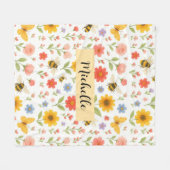 Couverture Polaire Custom Name Floral Bee Blanket (Devant (Horizontal))