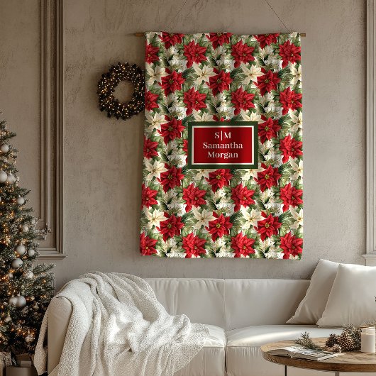 Couverture Polaire Custom Name Holiday Blanket Chic Poinsettia Style
