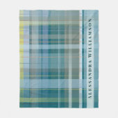 Couverture Polaire Custom Name Plaid Check Blue Teal Modern Stylish (Devant)