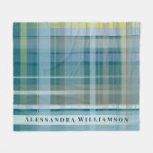 Couverture Polaire Custom Name Plaid Check Blue Teal Modern Stylish (Devant (Horizontal))