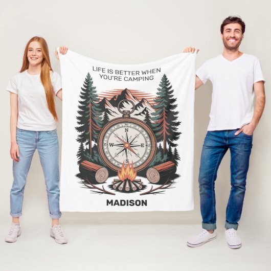 Couverture Polaire Custom Name & Text Camping (En situation)