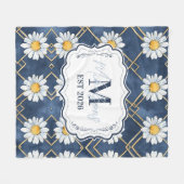 Couverture Polaire Custom Navy Daisy Gingham Monogram Decor (Devant (Horizontal))