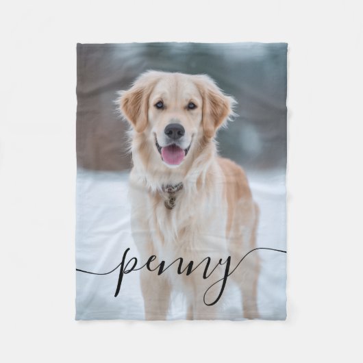Couverture Polaire Custom Pet Name Photo Blanket | Elegant Script Dog (Devant)