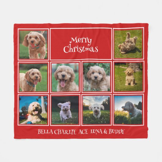 Couverture Polaire Custom Red 10 Photo Joyeux animaux de Noël (Devant (Horizontal))
