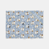Couverture Polaire Customizable Blue Puppy and Floral Pattern  (Devant (Horizontal))