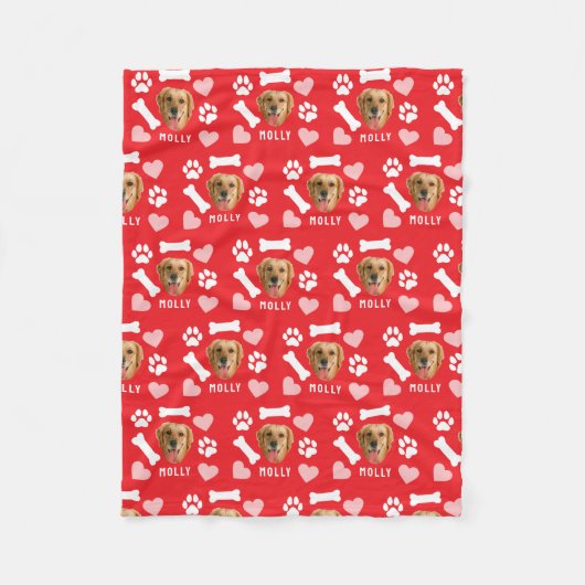 Couverture Polaire Customized Dog Pet Photo & Name Pink Red Hearts (Devant)
