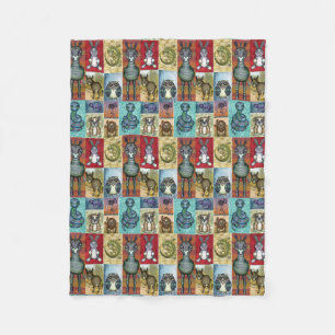 Couverture Polaire Cute Animal Collage Folk Art Design