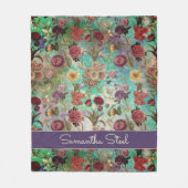 Couverture Polaire Cute aqua vert élégant motif floral (Devant)