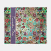 Couverture Polaire Cute aqua vert élégant motif floral (Devant (Horizontal))