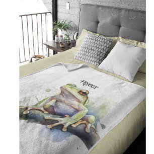 Couverture Polaire Cute Aquarelle Arbre Frog, personnalisé