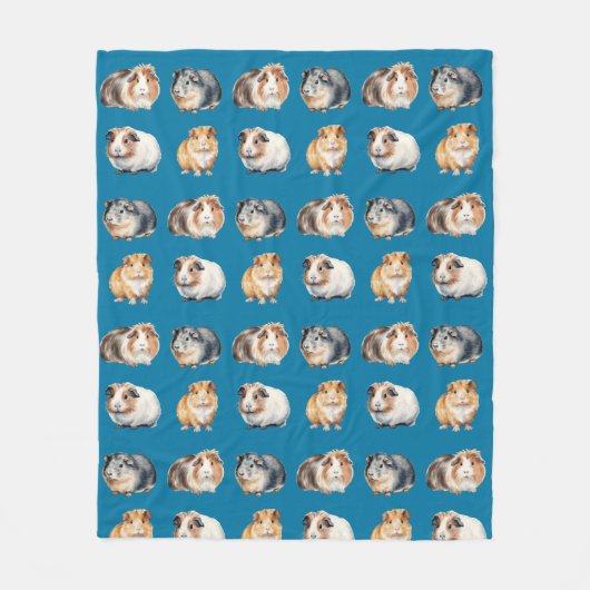 Couverture Polaire Cute aquarelle Guinée Cochon polaire Blanche (Devant)