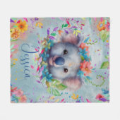 Couverture Polaire Cute aquarelle Koala avec fleurs (Devant (Horizontal))