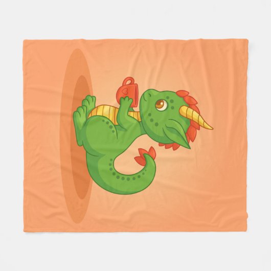 Couverture Polaire Cute Baby Dragon Holding Cup on Orange (Devant (Horizontal))