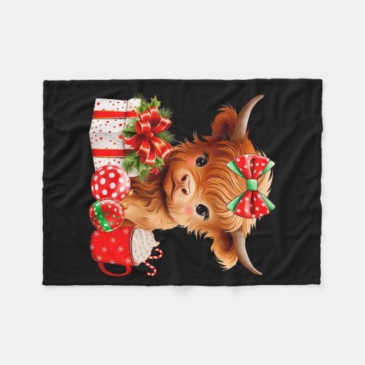 Couverture Polaire Cute Baby Highland Cow Merry Christmas Farmer Cow (Devant (Horizontal))