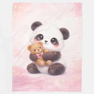 Couverture Polaire Cute Baby Panda with Teddy Bear Fleece Blanket