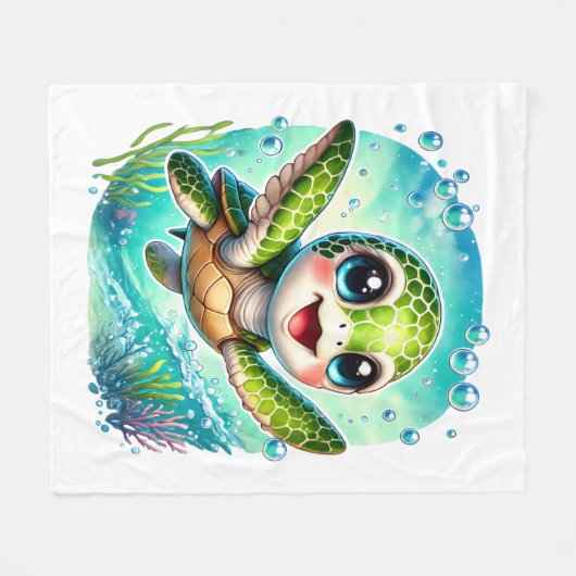 Couverture Polaire Cute Baby Turtle nage dans l'océan (Devant (Horizontal))