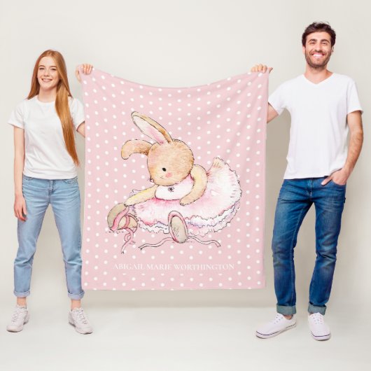Couverture Polaire Cute Ballerina Lapin Lapin Rose Blanc Pois (En situation)