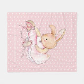Couverture Polaire Cute Ballerina Lapin Lapin Rose Blanc Pois (Devant (Horizontal))