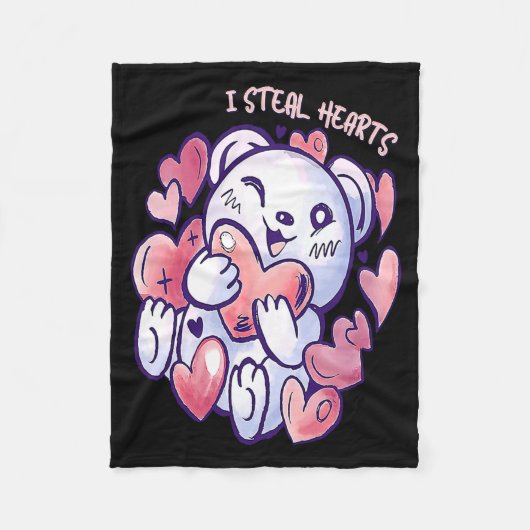Couverture Polaire Cute Bear Steal Hearts Valentines Day Or Toddler (Devant)
