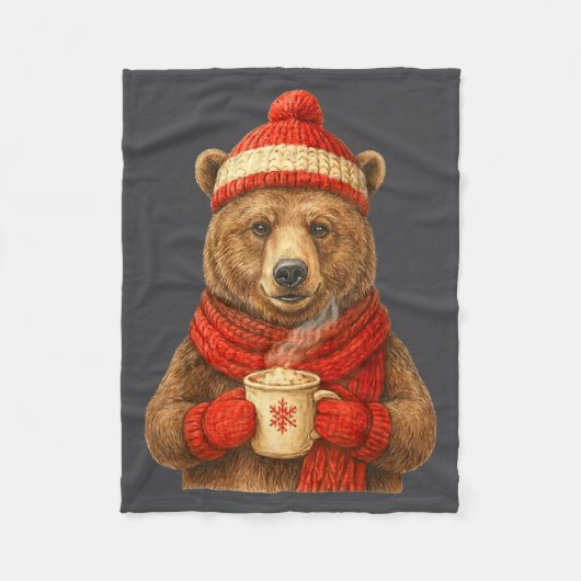 Couverture Polaire Cute Bear With Santa Hat Coffee Lover Funny Winter (Devant)