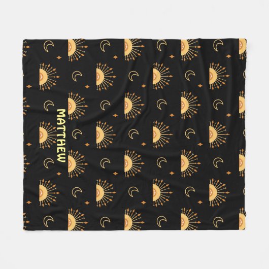 Couverture Polaire Cute Black Jaune Boho Celestial Motif sans couture (Devant (Horizontal))