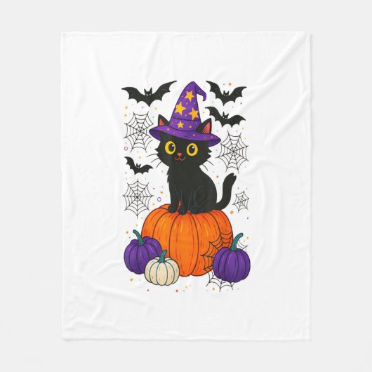 Couverture Polaire Cute Black Witch Cat Pumpkin Halloween Costume Fal (Devant)