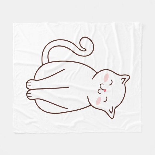 Couverture Polaire Cute Blanc Kawaii Chat souriant (Devant (Horizontal))