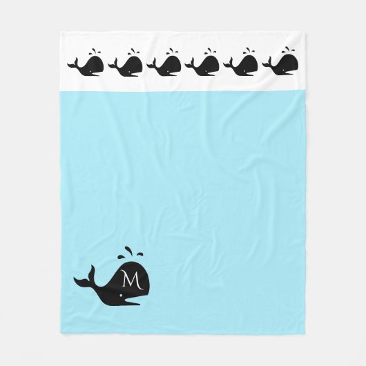 Couverture Polaire Cute blanche et bleue Custom Initial Baleine noire (Devant)