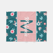 Couverture Polaire Cute Blue and Pink Personalised Floral Girl's (Devant (Horizontal))
