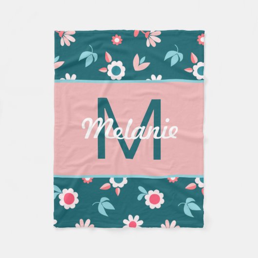 Couverture Polaire Cute Blue and Pink Personalised Floral Girl's (Devant)